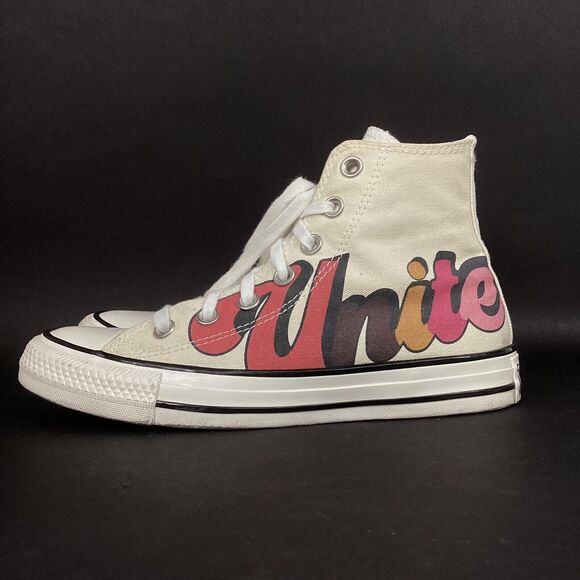 Converse CTAS-Women's 6-Girls Unite- Off-White -Colored Word Graphic-Hi- 567999C - Picture 5 of 11